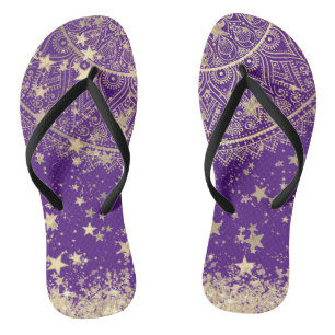 Enchanting Mandala with Gold Stars on Purple  Jandals