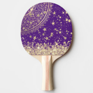 Enchanting Mandala with Gold Stars on Purple  Ping Pong Paddle