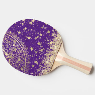 Enchanting Mandala with Gold Stars on Purple  Ping Pong Paddle