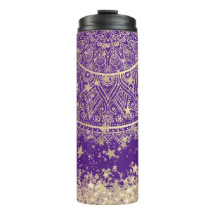 Enchanting Mandala with Gold Stars on Purple Thermal Tumbler