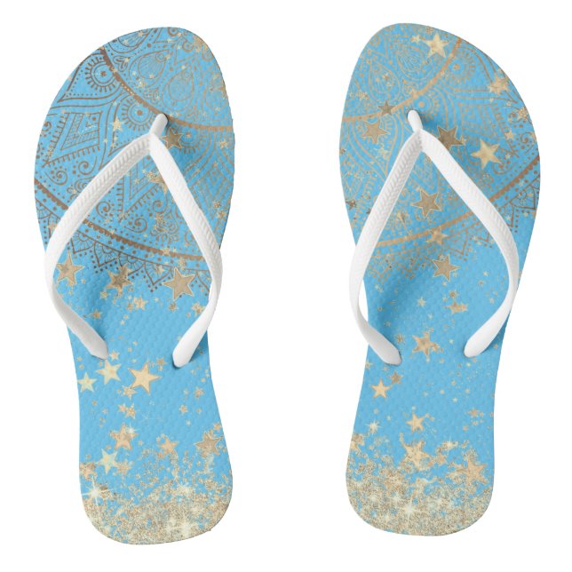 Enchanting Mandala with Gold Stars on Turquoise    Jandals (Footbed)