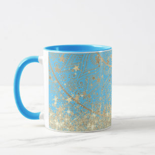 Enchanting Mandala with Gold Stars on Turquoise Mug