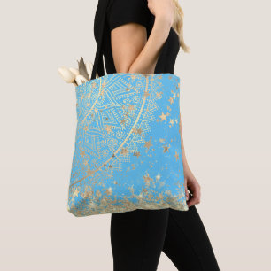 Enchanting Mandala with Gold Stars on Turquoise T Tote Bag