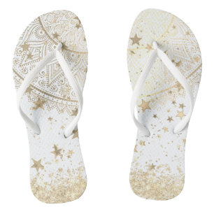 Enchanting Mandala with Gold Stars on White Jandals