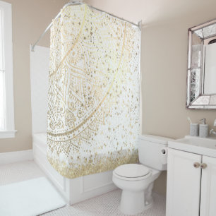 Enchanting Mandala with Gold Stars on White Shower Curtain