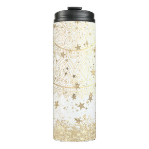 Enchanting Mandala with Gold Stars on White  Thermal Tumbler