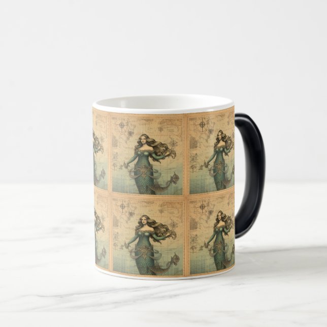 Enchanting Mermaid on Antique Map Magic Mug (Front Right)