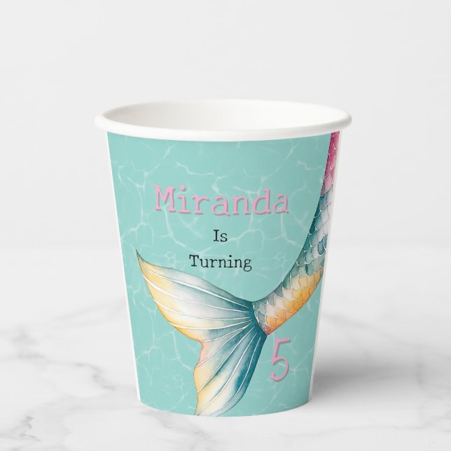 Enchanting Mermaid Tail Girl Birthday Party Paper Cups (Front)