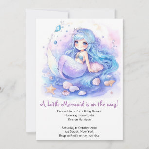 Enchanting Mermaid Watercolor Baby Shower Invitation