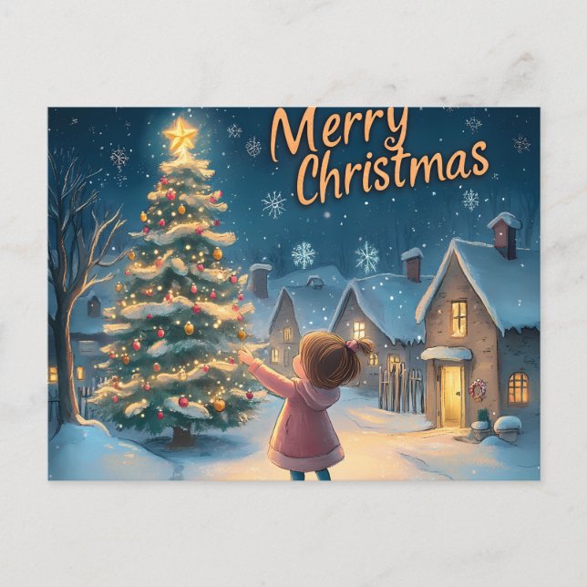 Enchanting "Merry Christmas" Village Postcard (Front)