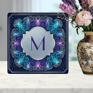 Enchanting  Monogram Teal Purple Swirls Decorative Tile