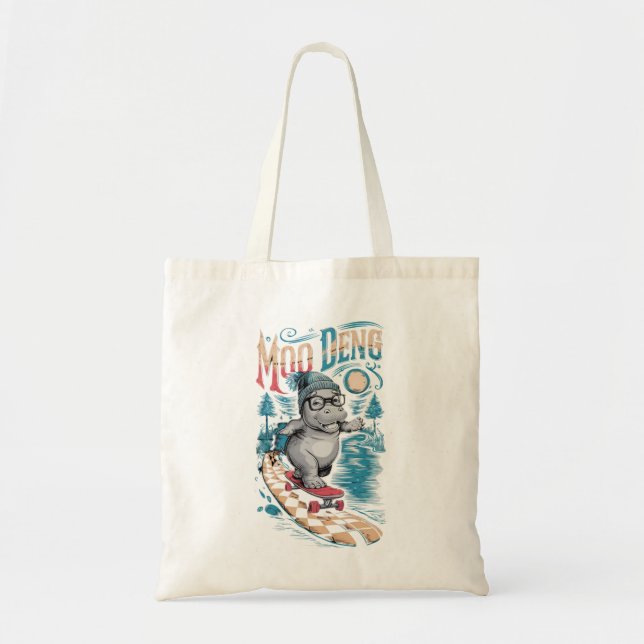 Enchanting Moo Deng Hippo Tote Bag (Front)