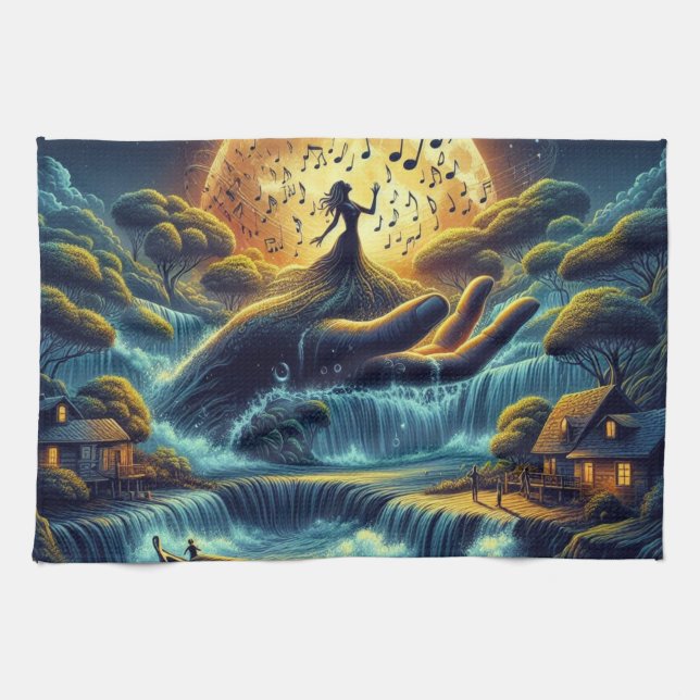 Enchanting Moonlight Serenade Tea Towel (Horizontal)