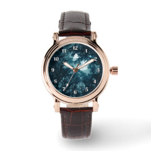 Enchanting Night Forest w Full Moon White Numbers Watch