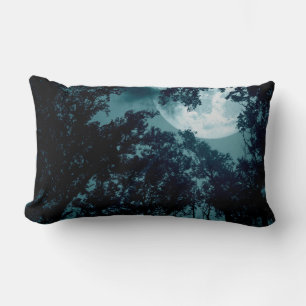 Enchanting Night Forest with Full Moon Lumbar Cushion