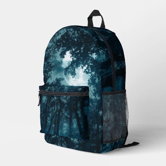 Enchanting Night Forest with Full Moon Printed Backpack (Back Corner Right)