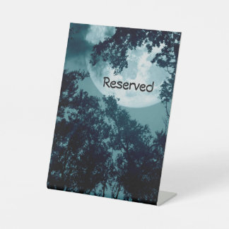 Enchanting Night Forest with Full Moon Reserved Pedestal Sign