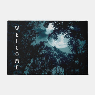 Enchanting Night Forest with Full Moon Welcome Doormat
