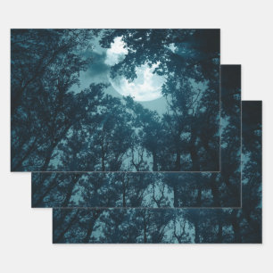 Enchanting Night Forest with Full Moon Wrapping Paper Sheet