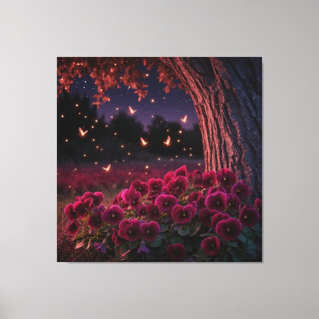 Enchanting Night Scene with Glowing Fireflies Canvas Print (Front)