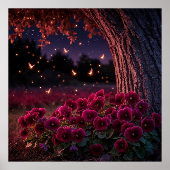 Enchanting Night Scene with Glowing Fireflies Poster (Front)