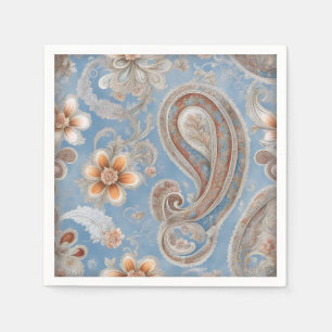 Enchanting Paisley Peach and Blue Napkin