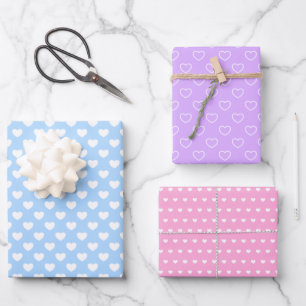 Enchanting Pastel Colours With Cute Hearts Pattern Wrapping Paper Sheet