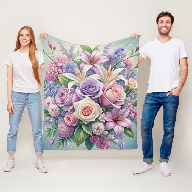 Enchanting Pastel Floral Fleece Blanket (In Situ)