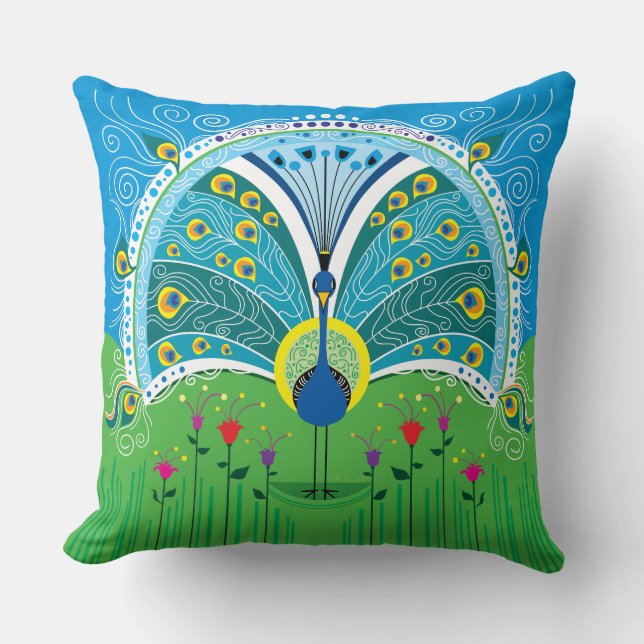 Enchanting Peacock Symmetry Cushion (Front)
