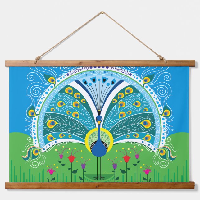 Enchanting Peacock Symmetry Hanging Tapestry (Front)
