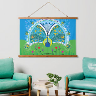 Enchanting Peacock Symmetry Hanging Tapestry