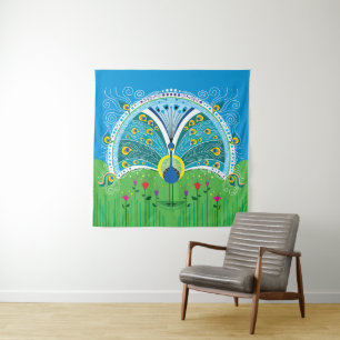 Enchanting Peacock Symmetry Tapestry