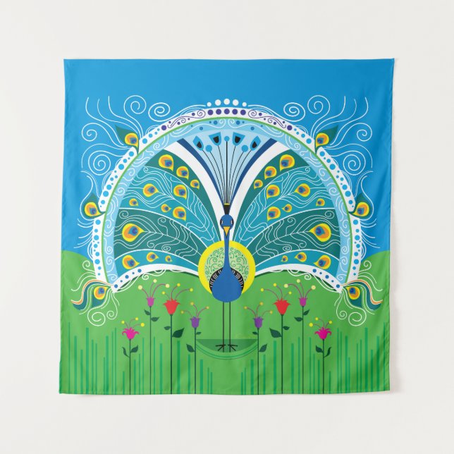 Enchanting Peacock Symmetry Tapestry (Front)