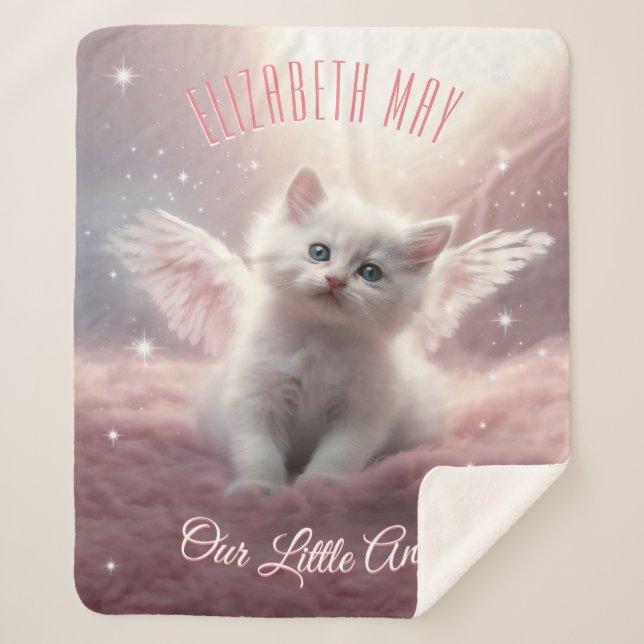 Enchanting Pink Kitten with Angel Wings Sherpa Blanket (Front)