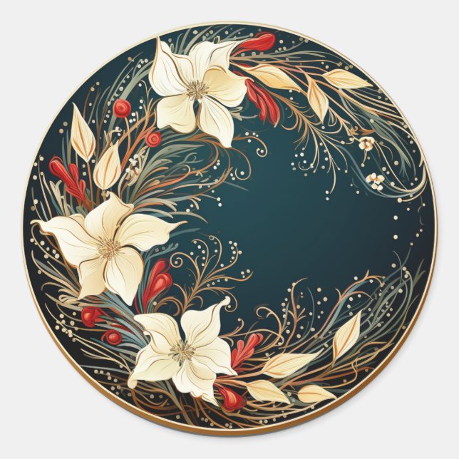 Enchanting Poinsettias Classic Round Sticker (Front)