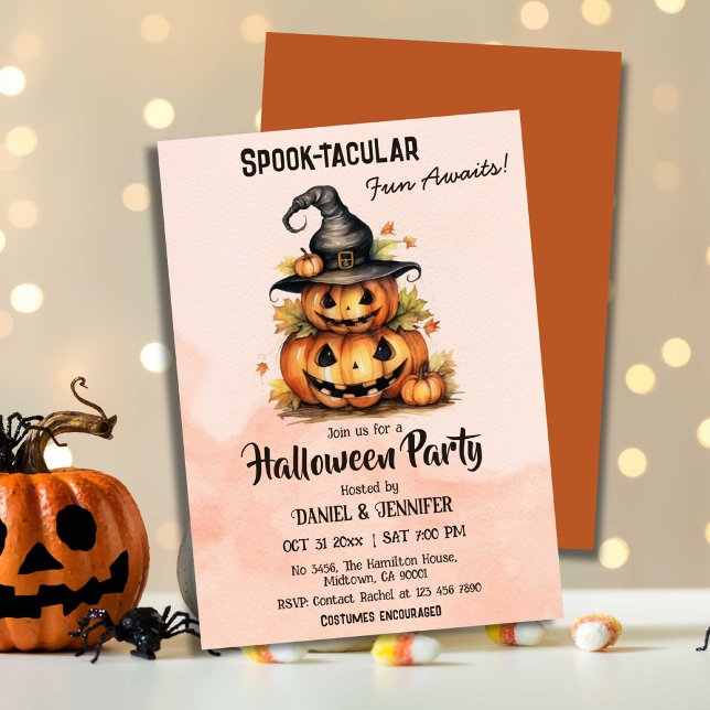 Enchanting Pumpkin Witch Hat cute Halloween  Invitation (Front/Back )