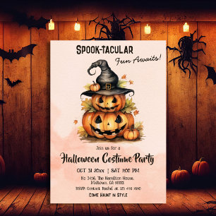 Enchanting Pumpkin Witch Hat cute Halloween party Invitation