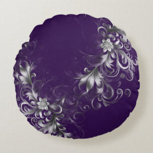 Enchanting Purple and Silver Accents  Round Cushion