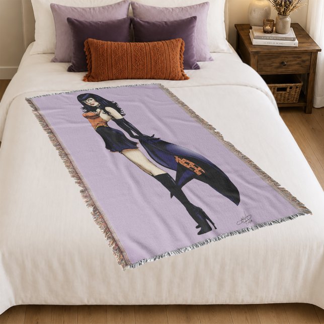 Enchanting Purple Retro Fantasy Witch Throw Blanket (Creator Uploaded)