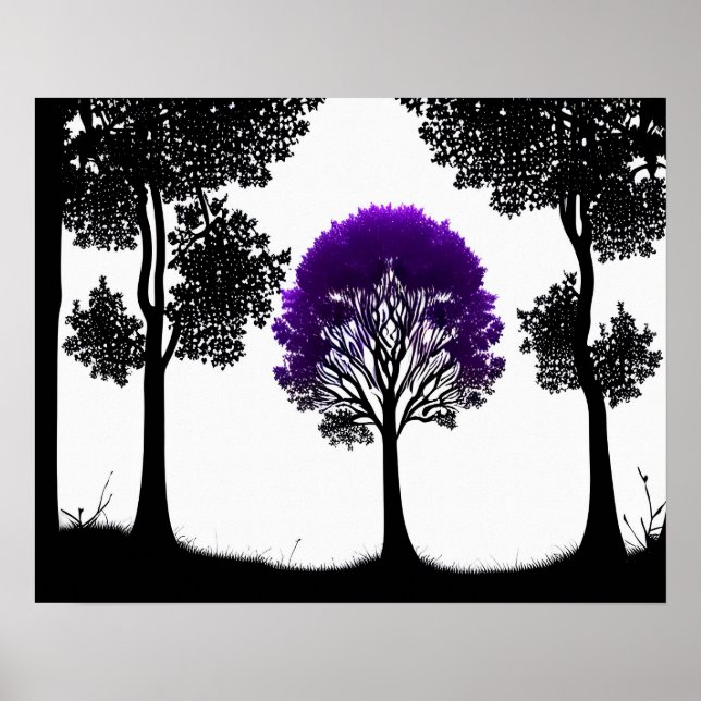 Enchanting Purple Tree in Monochrome Forest Poster (Front)