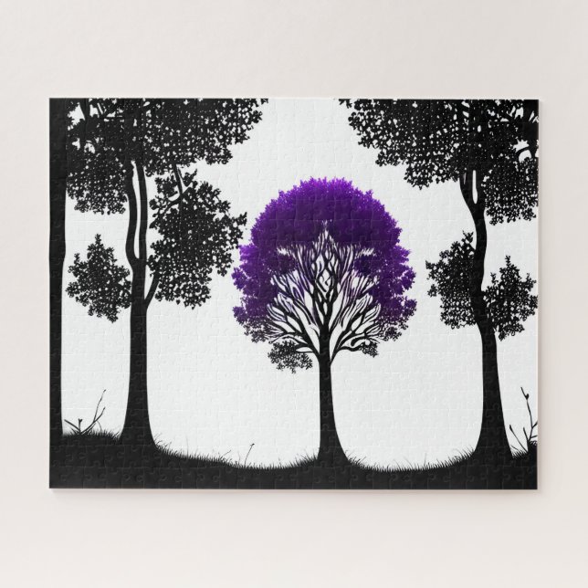 Enchanting Purple Tree in Moonlit Forest Jigsaw Puzzle (Horizontal)