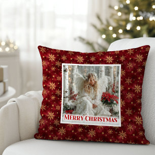 Enchanting Red and Gold Victorian Angel Christmas Cushion