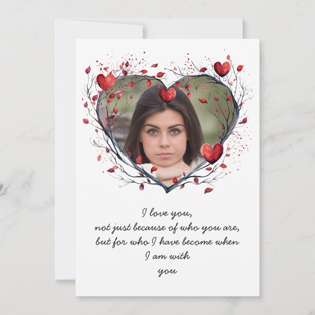 Enchanting Red Watercolor Heart Shaped Wreath Holiday Card (Front)