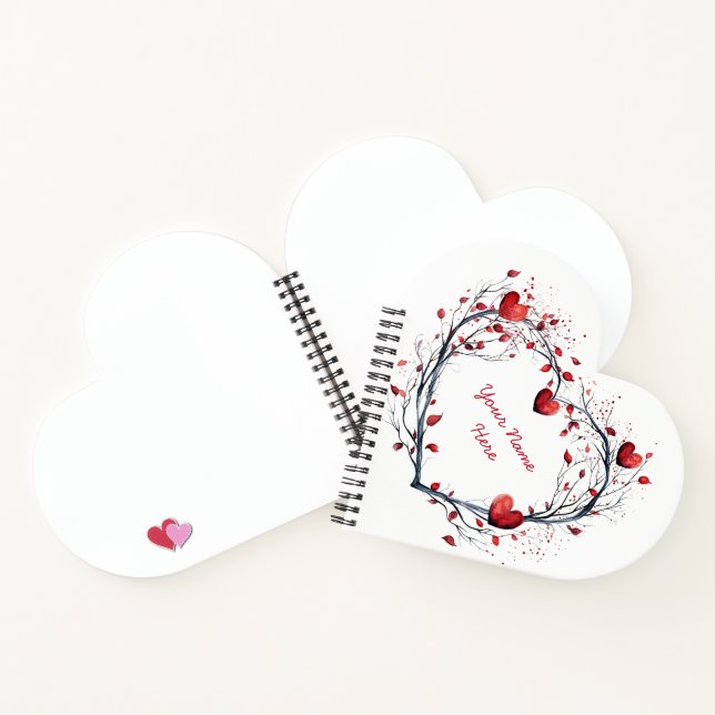 Enchanting Red Watercolor Heart Shaped Wreath Notebook (Inside)