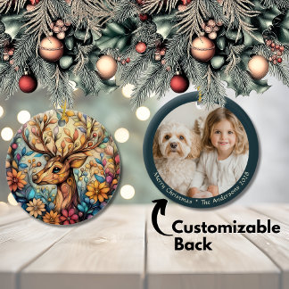 Enchanting Reindeer Christmas Customisable Ceramic Ceramic Tree Decoration