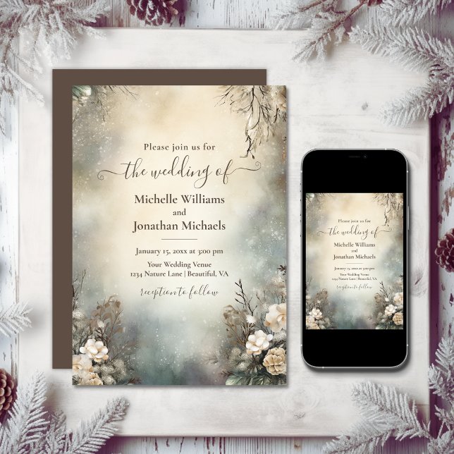 Enchanting Romantic Winter Garden Floral Wedding Invitation (Enchanting Romantic Winter Garden Floral Wedding Invitation)