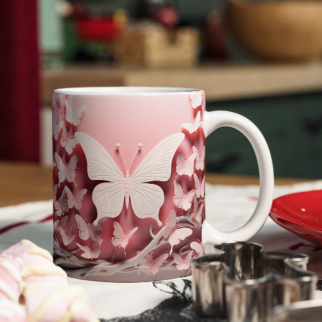 Enchanting Sip:3D Pastel Pink Butterfly Mug (Creator Uploaded)