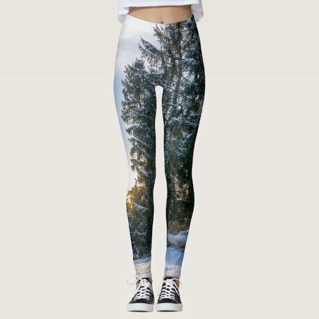 Enchanting Snowy Forest Scene Print Leggings (Front)