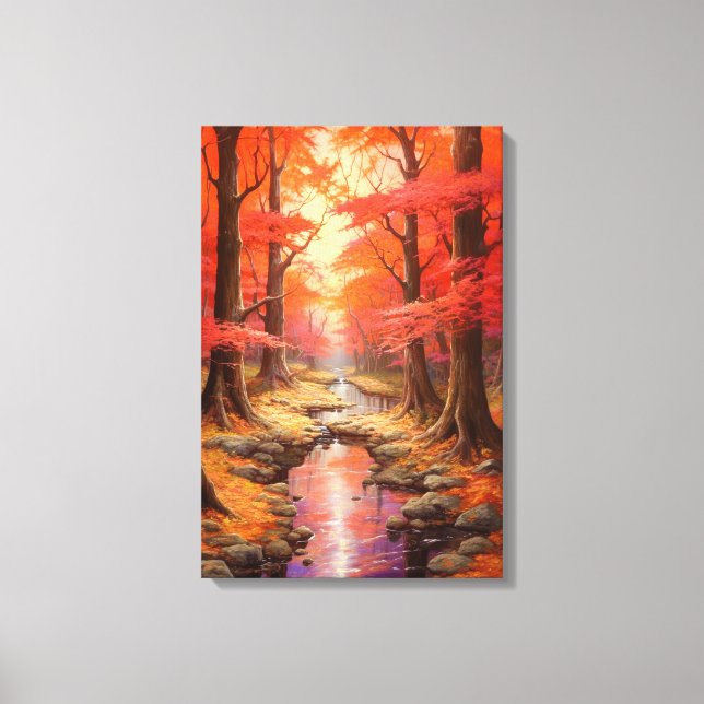 Enchanting Stream Autumn Maple Forest Fine Art Canvas Print (Front)