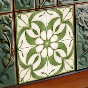 Enchanting Symmetrical Olive Green Peridot Floral Tile